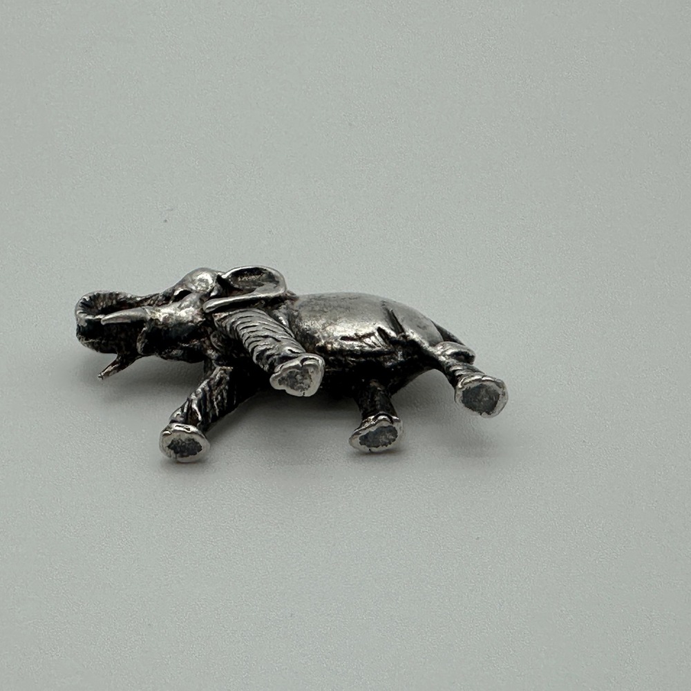 Vintage Silver Tone Elephant Charm Pendant Good Luck Trunk Up Animal Jewelry - Picture 3 of 5